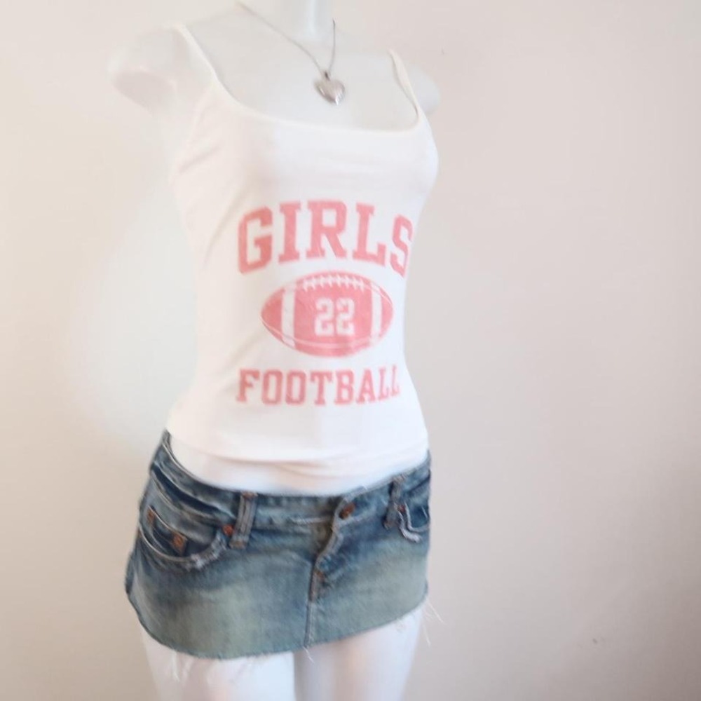 y2k baby tee girls football cami white pink sporty graphic - Picture 4 of 4
